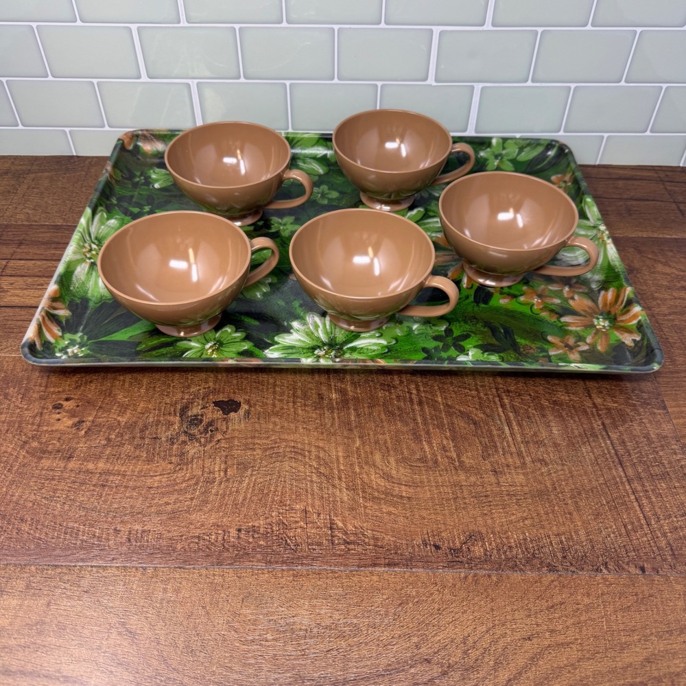 Set of 5 Vintage Texas-Ware Tan Melmac Coffee Cups - Model 150